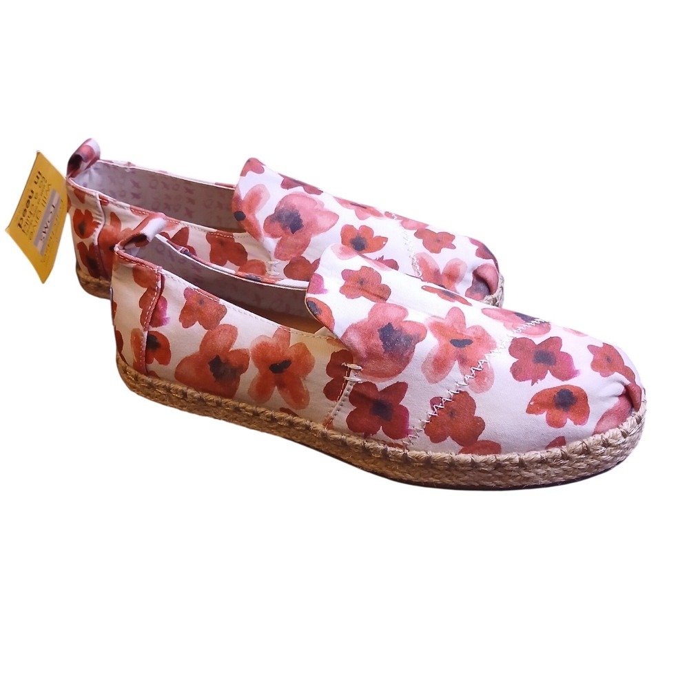 TOMS Deconstructed Alpargata Rope Poppy Watercolor Floral Canvas Shoes Size 5
